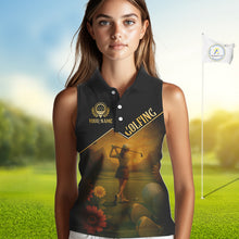 Load image into Gallery viewer, Black &amp; Gold Golf sleeveless polo shirt for Women Custom Ladies golf tops, gift for golfers NQS10339