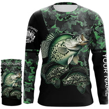 Load image into Gallery viewer, Crappie fishing black green camo personalized custom name sun protection long sleeve fishing shirts NQS3837