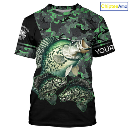 Crappie fishing black green camo personalized custom name sun protection long sleeve fishing shirts NQS3837