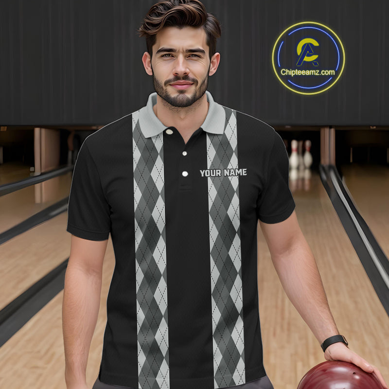 Retro Gray argyle pattern Black Bowling shirts For Men custom bowling team jerseys Bowler Outfits NQS10545