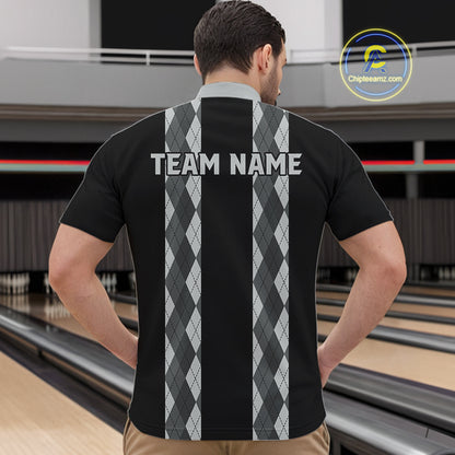 Retro Gray argyle pattern Black Bowling shirts For Men custom bowling team jerseys Bowler Outfits NQS10545