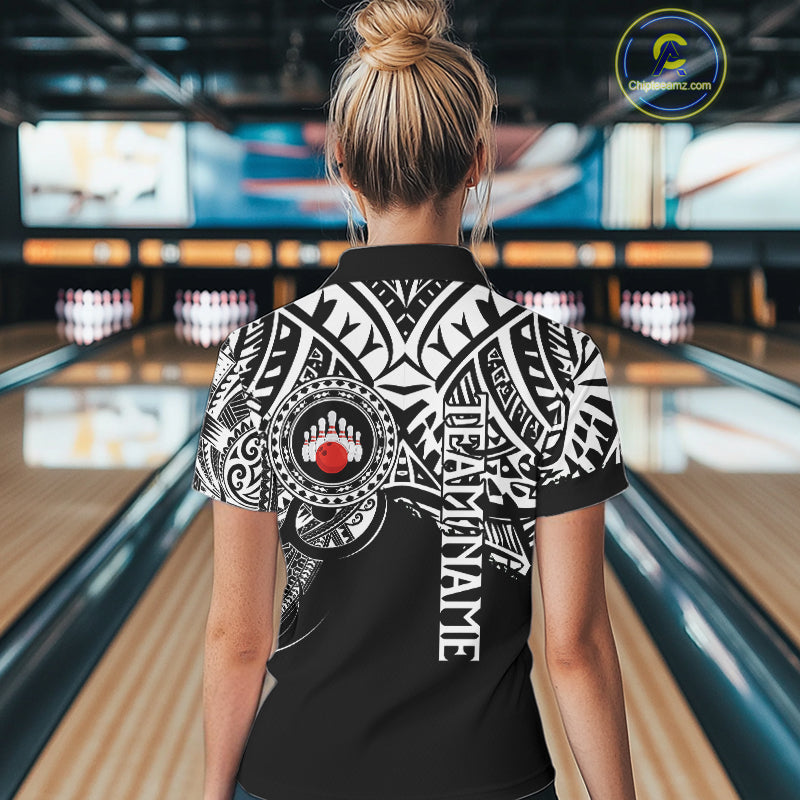 Personalized Black and White Tribal pattern Women Bowling Shirt Custom Team Bowling outfit for ladies NQS10761
