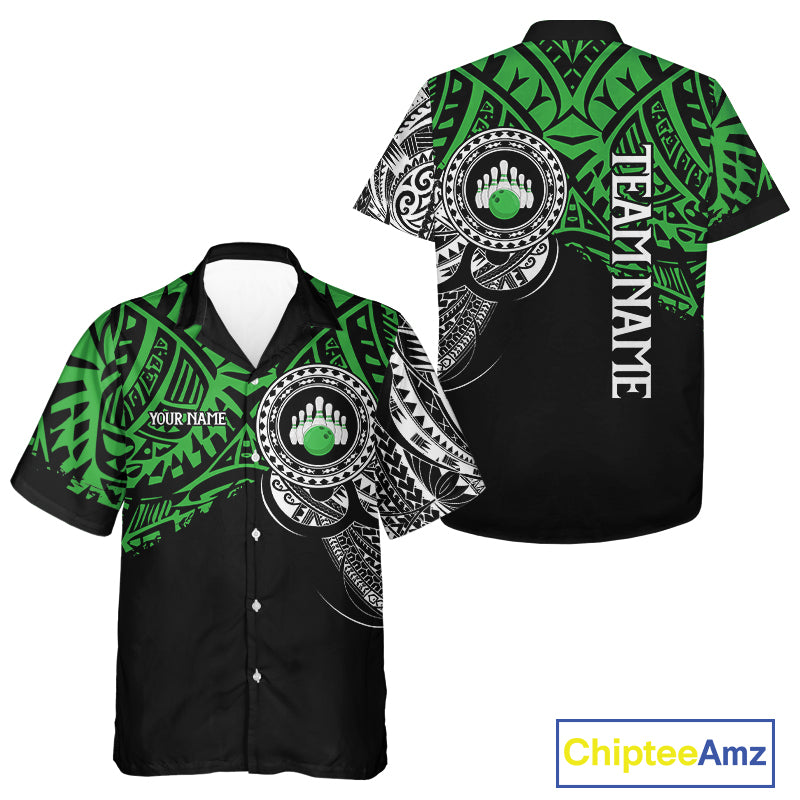 Personalized Black and Green Tribal pattern Hawaiian bowling shirt Custom Team Bowling outfits NQS10763