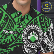 Load image into Gallery viewer, Personalized Black and Green Tribal pattern Mens Bowling Shirts Custom Team Bowling outfit for men NQS10763