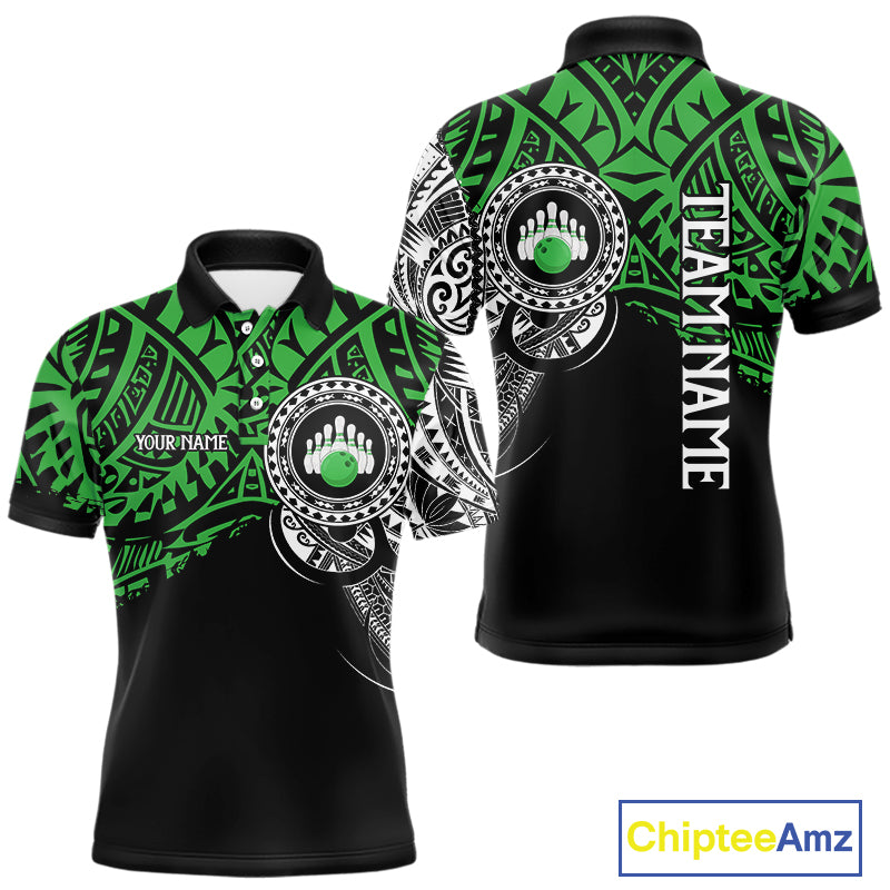 Personalized Black and Green Tribal pattern Mens Bowling Shirts Custom Team Bowling outfit for men NQS10763