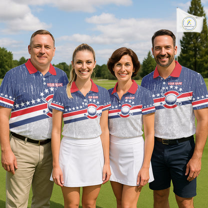 Red, White and Blue Grunge Women's Golf Polo Shirts Custom Patriotic Team Golf Outfit For Ladies NQS11344