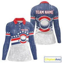 Load image into Gallery viewer, Red, White and Blue Grunge Women's Golf Polo Shirts Custom Patriotic Team Golf Outfit For Ladies NQS11344