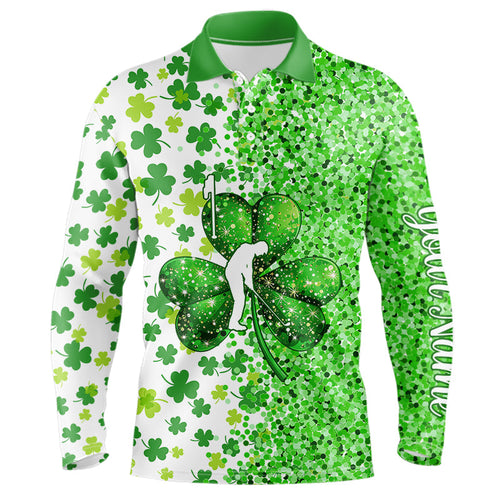 Green glitter shamrock clover Mens Golf Polo Shirts custom St Patrick day golf shirt for mens NQS9462