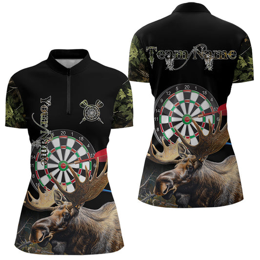 Personalized Black Camo Moose Darts Shirts For Women Custom Darts Team Jerseys NQS9467