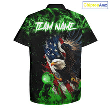 Load image into Gallery viewer, Green Flame American Flag Eagle Bowling Hawaiian shirt Custom Bowling Team button-up shirts NQS11555