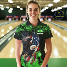 Load image into Gallery viewer, Green Flame American Flag Eagle bowling shirts for Women Custom Bowling Team Jersey, gift for Bowler NQS11555