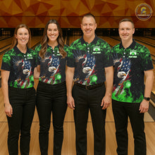 Load image into Gallery viewer, Green Flame American Flag Eagle bowling shirts for Women Custom Bowling Team Jersey, gift for Bowler NQS11555