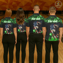 Load image into Gallery viewer, Green Flame American Flag Eagle bowling shirts for Women Custom Bowling Team Jersey, gift for Bowler NQS11555