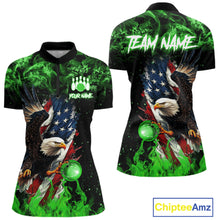 Load image into Gallery viewer, Green Flame American Flag Eagle bowling shirts for Women Custom Bowling Team Jersey, gift for Bowler NQS11555