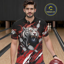 Load image into Gallery viewer, Black and Red Lightning Thunder Tiger Bowling Polo, 1/4 Zip Jersey for Men, Tiger Bowling Team shirts NQS11571