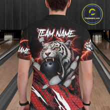 Load image into Gallery viewer, Black and Red Lightning Thunder Tiger Bowling Polo, 1/4 Zip Jersey for Men, Tiger Bowling Team shirts NQS11571