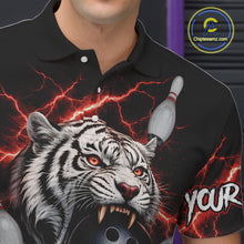 Load image into Gallery viewer, Black and Red Lightning Thunder Tiger Bowling Polo, 1/4 Zip Jersey for Men, Tiger Bowling Team shirts NQS11571