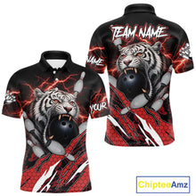 Load image into Gallery viewer, Black and Red Lightning Thunder Tiger Bowling Polo, 1/4 Zip Jersey for Men, Tiger Bowling Team shirts NQS11571
