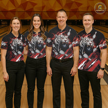Load image into Gallery viewer, Black and Red Lightning Thunder Tiger Bowling Polo, 1/4 Zip Jersey for Men, Tiger Bowling Team shirts NQS11571