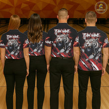 Load image into Gallery viewer, Black and Red Lightning Thunder Tiger Bowling Polo, 1/4 Zip Jersey for Men, Tiger Bowling Team shirts NQS11571