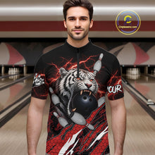 Load image into Gallery viewer, Black and Red Lightning Thunder Tiger Bowling Polo, 1/4 Zip Jersey for Men, Tiger Bowling Team shirts NQS11571