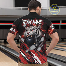 Load image into Gallery viewer, Black and Red Lightning Thunder Tiger Bowling Polo, 1/4 Zip Jersey for Men, Tiger Bowling Team shirts NQS11571