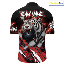 Load image into Gallery viewer, Black and Red Lightning Thunder Tiger Bowling Polo, 1/4 Zip Jersey for Men, Tiger Bowling Team shirts NQS11571