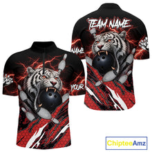 Load image into Gallery viewer, Black and Red Lightning Thunder Tiger Bowling Polo, 1/4 Zip Jersey for Men, Tiger Bowling Team shirts NQS11571