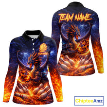 Load image into Gallery viewer, Orange and Purple Lightning Thunder Dragon Bowling Shirts for Women Custom Dragon Team Bowling Jersey NQS11680