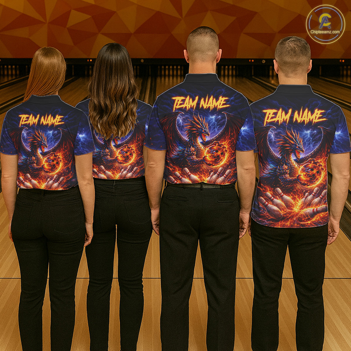 Orange and Purple Lightning Thunder Dragon Bowling Shirts for Women Custom Dragon Team Bowling Jersey NQS11680