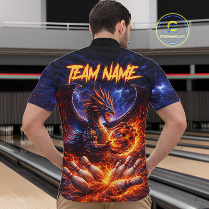 Orange and Purple Lightning Thunder Dragon Bowling Shirts for Men Custom Dragon Team Bowling Jersey NQS11680
