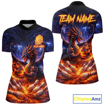Orange and Purple Lightning Thunder Dragon Bowling Shirts for Women Custom Dragon Team Bowling Jersey NQS11680