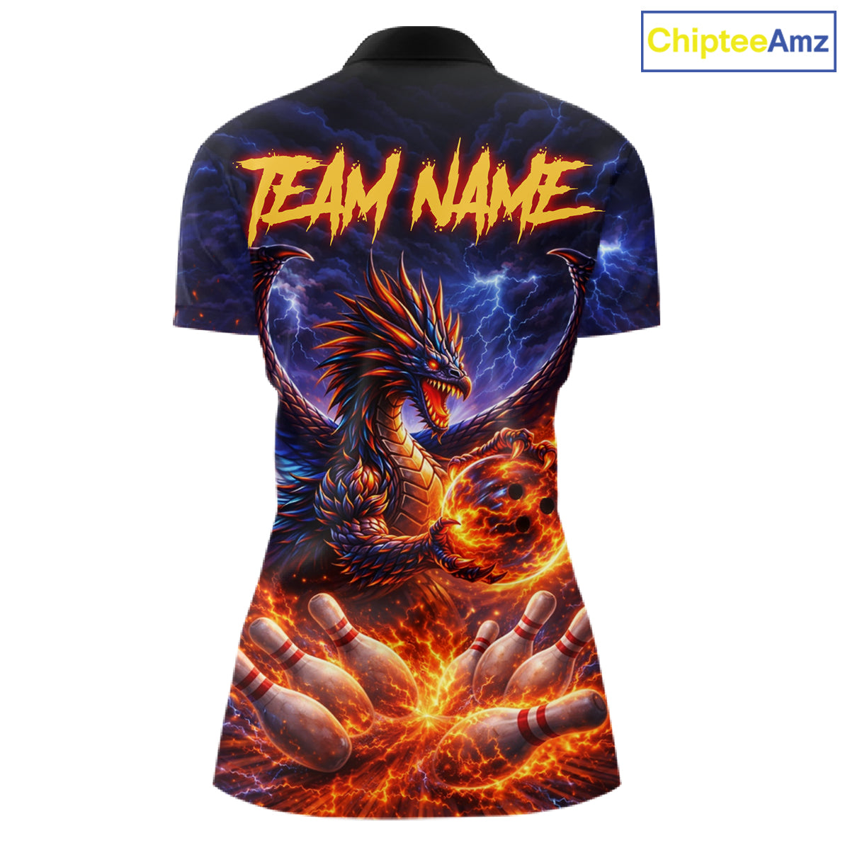 Orange and Purple Lightning Thunder Dragon Bowling Shirts for Women Custom Dragon Team Bowling Jersey NQS11680