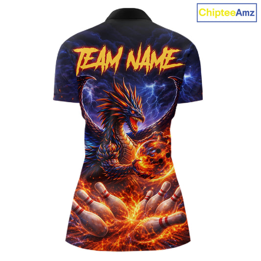 Orange and Purple Lightning Thunder Dragon Bowling Shirts for Women Custom Dragon Team Bowling Jersey NQS11680