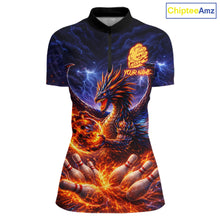 Load image into Gallery viewer, Orange and Purple Lightning Thunder Dragon Bowling Shirts for Women Custom Dragon Team Bowling Jersey NQS11680