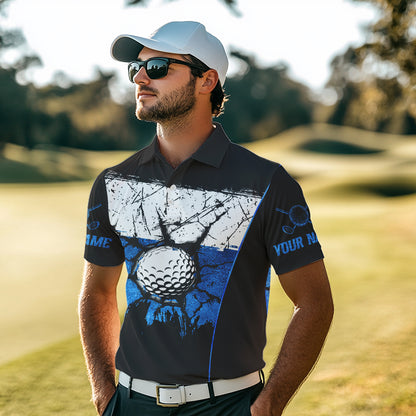 Black, White and Blue Retro broken Golf ball Mens Polo shirt Custom golf outfit for Team mens golf top NQS9788