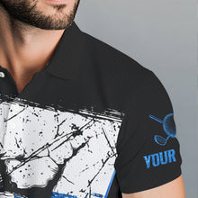 Load image into Gallery viewer, Black, White and Blue Retro broken Golf ball Mens Polo shirt Custom golf outfit for Team mens golf top NQS9788