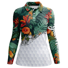 Load image into Gallery viewer, Personalized green tropical plants and flowers pattern Womens golf polo shirts custom ladies golf tops NQS5585