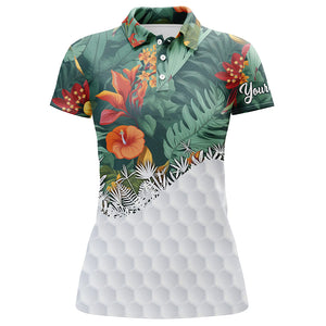 Personalized green tropical plants and flowers pattern Womens golf polo shirts custom ladies golf tops NQS5585