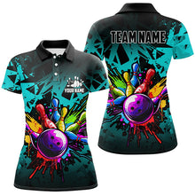 Load image into Gallery viewer, Colorful bowling jersey Polo, 1/4 Zip Shirt for Women Custom Bowling Team shirts for bowler| Cyan Blue NQS7707