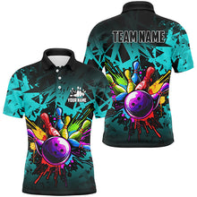 Load image into Gallery viewer, Colorful bowling jerseys Polo, 1/4 Zip Shirt for Men Custom Bowling Team shirts for bowler | Cyan Blue NQS7707