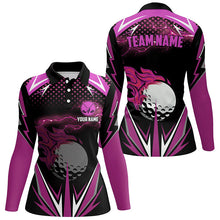 Load image into Gallery viewer, Black Womens golf polo shirts custom pink fire lightning team golf jerseys, golf attire for ladies NQS7943