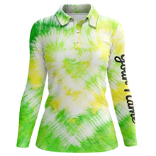 Load image into Gallery viewer, Womens golf polo shirts custom green tie dye golf shirt women&#39;s golf attire, lady golf wear NQS6025