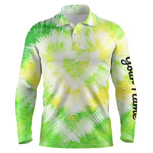 Mens golf polo shirt custom green tie dye golf shirt mens golf attire, men's golf clothes NQS6025