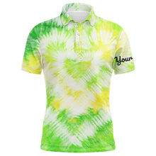 Load image into Gallery viewer, Mens golf polo shirt custom green tie dye golf shirt mens golf attire, men&#39;s golf clothes NQS6025