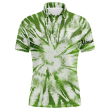 Load image into Gallery viewer, Mens golf polo shirt custom green watercolor tie dye golf shirt mens golf attire, men&#39;s golf clothes NQS6026