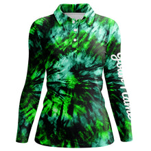 Load image into Gallery viewer, Womens golf polo shirts custom green black tie dye women&#39;s golf attire, golf apparel for ladies NQS6027