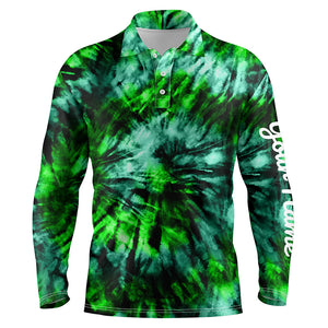 Mens golf polo shirt custom green black tie dye men's golf attire, best mens golf wear NQS6027