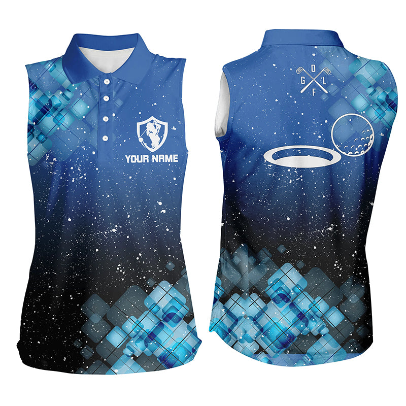 Womens sleeveless polo shirt custom name blue abstract custom golf apparel for ladies NQS6028