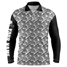 Load image into Gallery viewer, Black and white Mens golf polo shirts custom name skull pattern men's golf outfit NQS6030